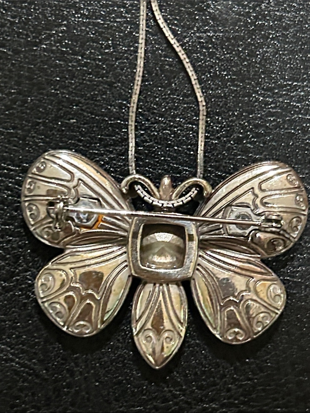 Brighton Silver Butterfly Necklace with Deep Red Enamel and Garnet-Like Stone - Picture 7 of 7